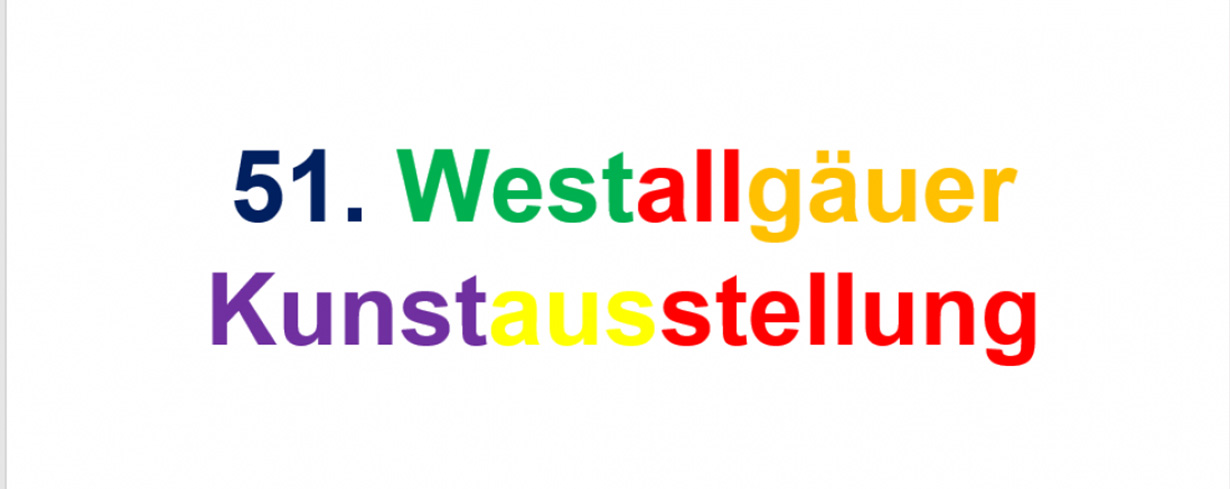 Logo der 51. Westallgäuer Kunstausstellung – bunte Schrift auf weißem Hintergrund